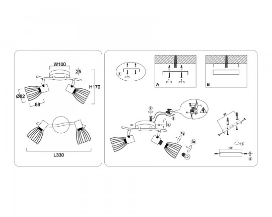  Настенно-потолочный спот в стиле лофт TR8660/2 BK/GD черный/золото E14/2 max 60W 330*100*170