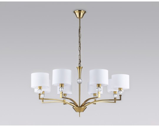  Подвесная люстра с абажурами и хрусталем LH71133/8 BS/WH латунь/белый E14/8 max 40W D840*880