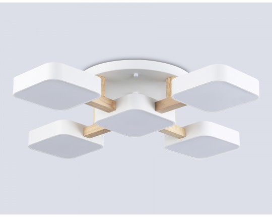  Люстра светодиодная на штанге FL4881/5 WH/WD белый/дерево 90W 3000-6000K 675*675*110 (без ПДУ)