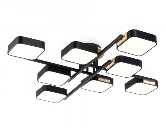  Люстра светодиодная на штанге FL4890/8 BK/WD черный/дерево 144W 3000-6000K 960*960*160 (без ПДУ)