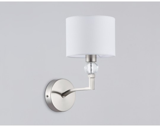  Настенный светильник с абажуром и хрусталем LH71125 SN/WH никель/белый E14 max 40W 220*140*250