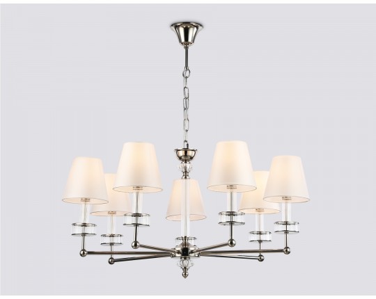  Подвесная люстра с абажурами и хрусталем LH71003/7 BN/WH никель/белый E14*7 max 40W D820*1130