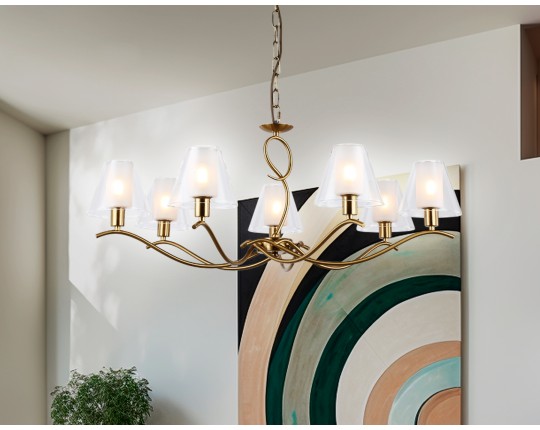  Подвесная люстра со стеклянными плафонами LH57093/7 BS/FR латунь/белый матовый E14/7 max 40W D840*790