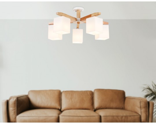  Подвесная люстра TR83118/5 WH/LW белый/светлое дерево E27/5 max 40W D700*325