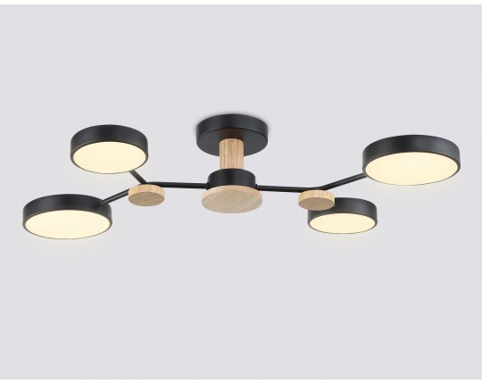  Люстра светодиодная на штанге FL4860/4 BK/WD черный/дерево 60W 3000-6000K 700*400*120 (без ПДУ)