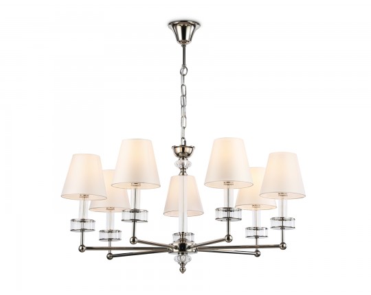  Подвесная люстра с абажурами и хрусталем LH71003/7 BN/WH никель/белый E14*7 max 40W D820*1130