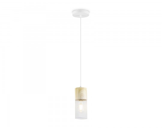  Светильник подвесной TR8498 WH/WD белый/дерево E27 max 60W D100*1000