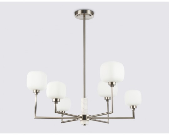  Люстра на штанге с мрамором LH53001/6 SN/FR сатин никель/белый матовый G9*6 max 40W D690*680