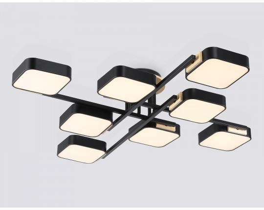  Люстра светодиодная на штанге FL4890/8 BK/WD черный/дерево 144W 3000-6000K 960*960*160 (без ПДУ)