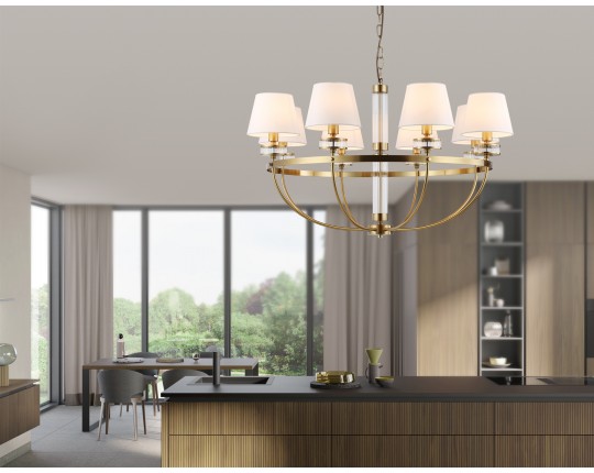  Подвесная люстра с абажурами LH71253/8 BS/WH латунь/белый E14/8 max 40W D870*990