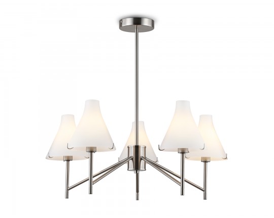  Люстра со стеклянными плафонами на штанге LH57123/5 SN/FR никель/белый матовый E14/5 max 40W D650*590