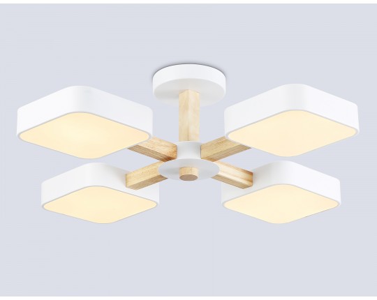  Люстра светодиодная на штанге FL4879/4 WH/WD белый/дерево 72W 3000-6000K D610*160 (без ПДУ)