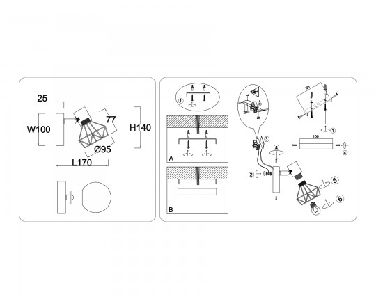  Настенно-потолочный спот в стиле лофт TR8655 BK/GD черный/золото E14 max 60W 170*100*140