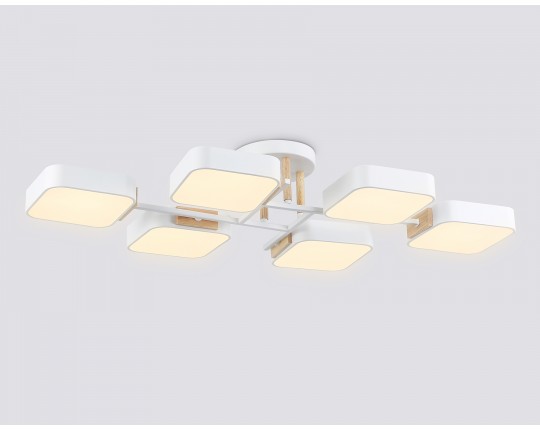  Люстра светодиодная на штанге FL4886/6 WH/WD белый/дерево 108W 3000-6000K 850*430*140 (без ПДУ)
