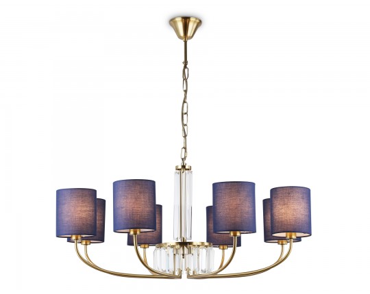  Подвесная люстра с абажурами и хрусталем LH71273/8 BS/DB латунь/темно синий E14/8 max 40W D820*840