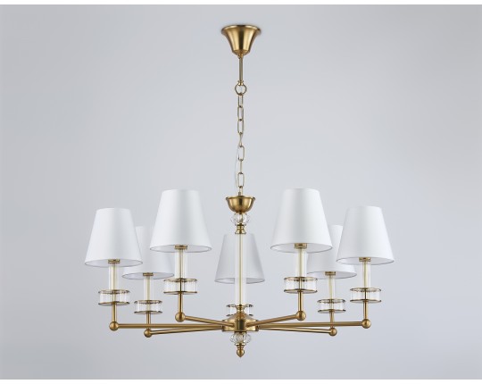  Подвесная люстра с абажурами и хрусталем LH71023/7 BS/WH латунь/белый E14*7 max 40W D820*1130