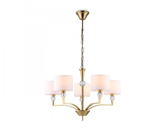  Подвесная люстра с абажурами и хрусталем LH71131/5 BS/WH латунь/белый E14/5 max 40W D660*880