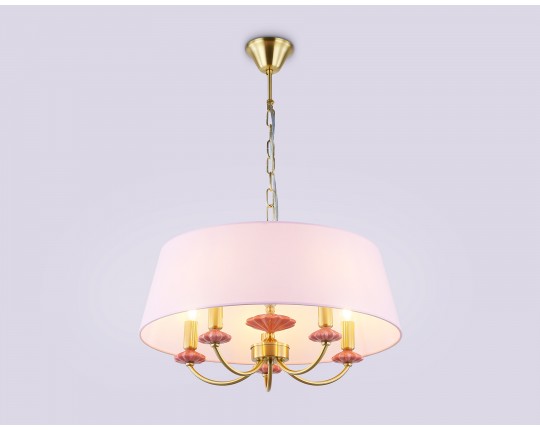  Подвесная люстра с абажуром и декором из керамики LH75021/5 GD/PI золото/розовый E14/5 max 40W D550*730