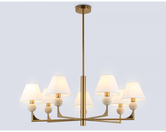  Люстра на штанге с абажурами LH75162/7 BS/FR латунь/белый матовый E14*7 max 40W D890*580