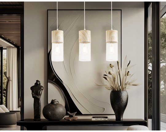  Светильник подвесной TR8499/3 WH/WD белый/дерево E27/3 max 60W 550*100*1000