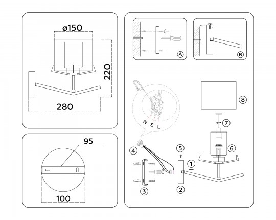  Настенный светильник со стеклянным плафоном LH57010 BS/FR латунь/белый матовый E14 max 40W 280*150*220