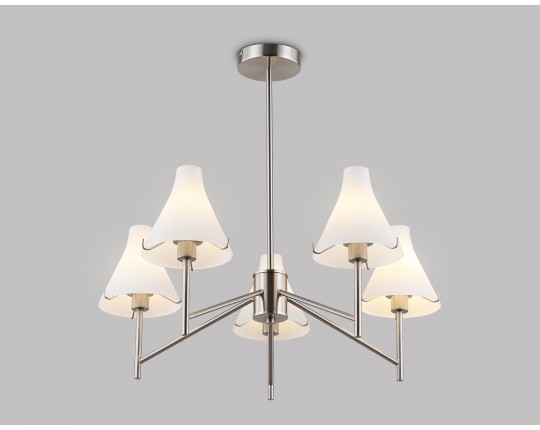  Люстра со стеклянными плафонами на штанге LH57123/5 SN/FR никель/белый матовый E14/5 max 40W D650*590