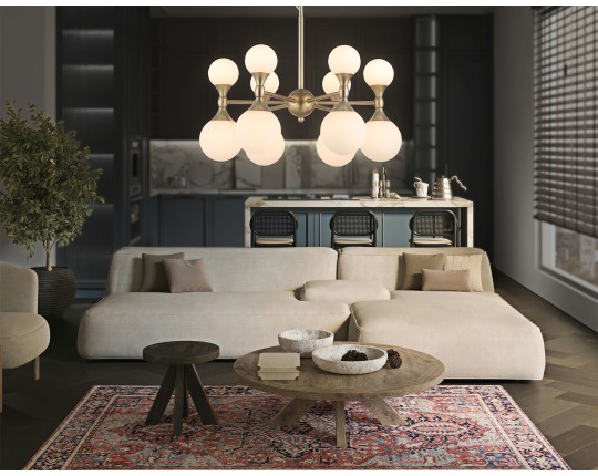  Подвесная люстра LH51050/12 GD/FR золото/белый матовый G9*12 max 28W D550*450