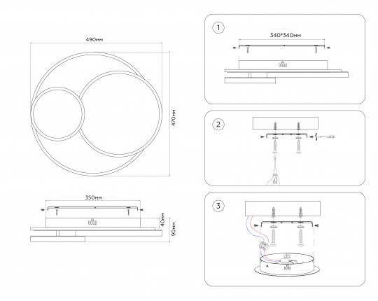  Настенно-потолочный светодиодный светильник с пультом FA7719 WH/BK белый/черный 3000K-6400K 64W 490*470*90 (ПДУ РАДИО 2.4G)