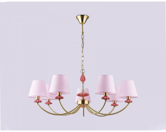  Подвесная люстра с абажуром и декором из керамики LH75025/7 GD/PI золото/розовый E14/7 max 40W D890*800