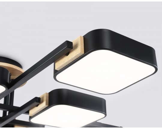  Люстра светодиодная на штанге FL4890/8 BK/WD черный/дерево 144W 3000-6000K 960*960*160 (без ПДУ)