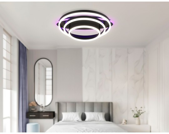  Потолочный светодиодный светильник с пультом FA8524 BK черный 146W 3000K-6400K+RGB 560*500*150 (ПДУ РАДИО 2.4G)