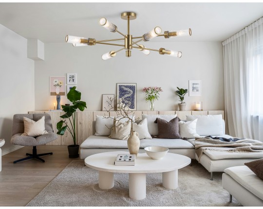  Люстра со стеклянными плафонами на штанге LH55162/8 BS/CL латунь/прозрачный E14/8 max 40W D930*330