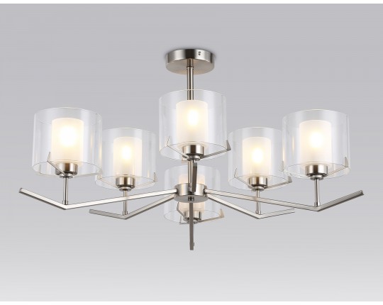  Люстра со стеклянными плафонами на штанге LH57002/6 SN/FR никель/белый матовый E14/6 max 40W D850*420