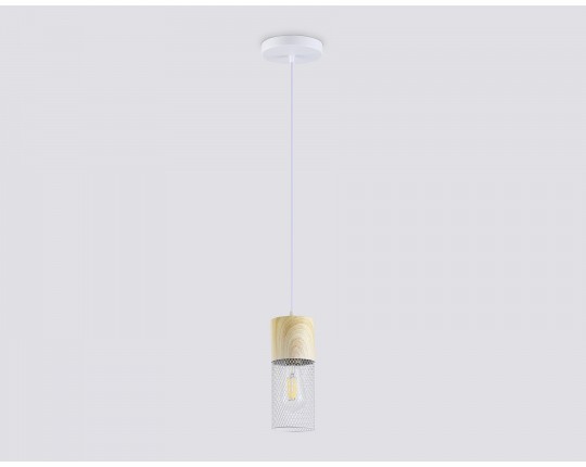  Светильник подвесной TR8498 WH/WD белый/дерево E27 max 60W D100*1000