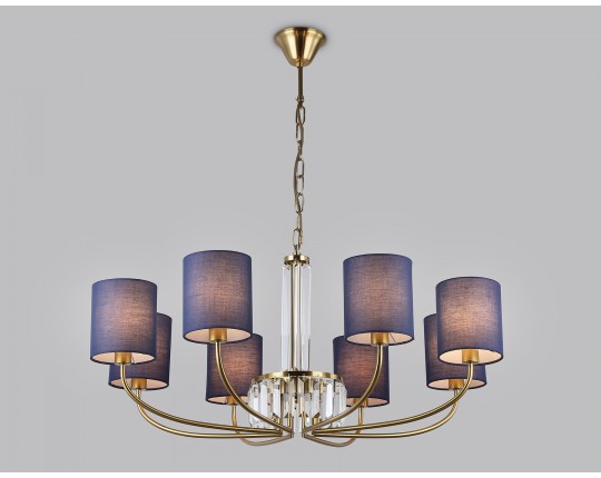  Подвесная люстра с абажурами и хрусталем LH71273/8 BS/DB латунь/темно синий E14/8 max 40W D820*840