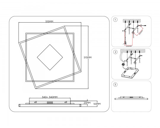  Светильник светодиодный потолочный FL4790 WH/WD белый/дерево 77W 3000-6000K 515*515*50 (без ПДУ)