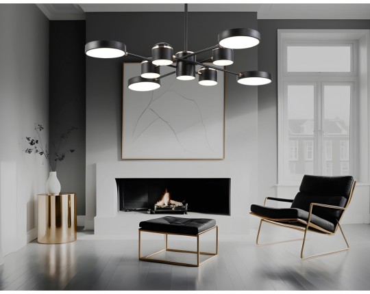  Люстра светодиодная на штанге FL51629/9+4 BK/FGD черный/золото 132W 3000-6000K D850*370 (без ПДУ)