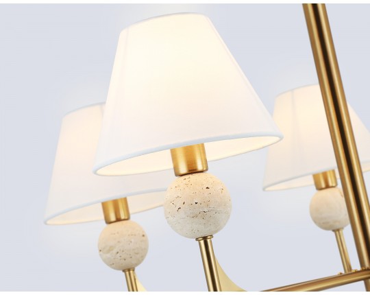  Люстра на штанге с абажурами LH75159/5 BS/FR латунь/белый матовый E14*5 max 40W D730*580