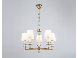  Подвесная люстра с абажурами и хрусталем LH71021/5 BS/WH латунь/белый E14*5 max 40W D670*1130