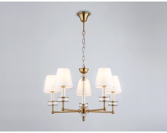  Подвесная люстра с абажурами и хрусталем LH71021/5 BS/WH латунь/белый E14*5 max 40W D670*1130