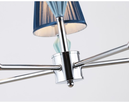  Подвесная люстра с абажуром и декором из керамики LH75061/5 CH/DB хром/темно синий E14/5 max 40W D690*810