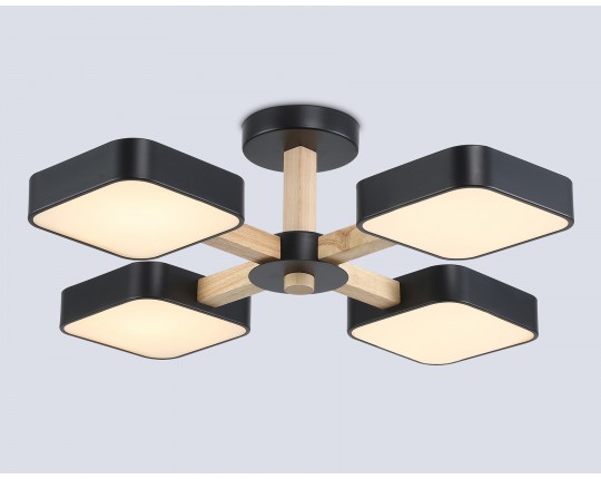  Люстра светодиодная на штанге FL4880/4 BK/WD черный/дерево 72W 3000-6000K D610*160 (без ПДУ)