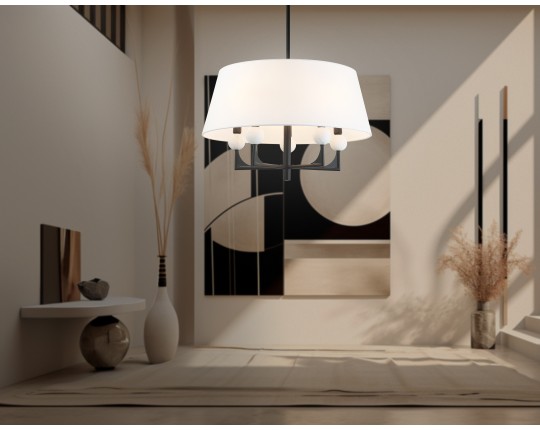  Люстра на штанге с абажуром LH75150/5 BK/FR черный/белый матовый E14*5 max 40W D580*590