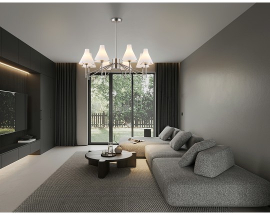  Люстра со стеклянными плафонами на штанге LH57125/8 SN/FR никель/белый матовый E14/8 max 40W D800*650