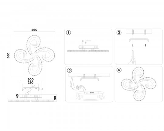  Потолочный светодиодный светильник с пультом FA1702/4 WH/CH белый/хром 121W 3000K-6400K 560*560*90 (ПДУ РАДИО 2.4G)