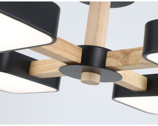  Люстра светодиодная на штанге FL4880/4 BK/WD черный/дерево 72W 3000-6000K D610*160 (без ПДУ)