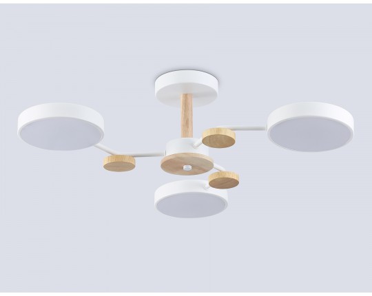  Люстра светодиодная на штанге FL4855/3 WH/WD белый/дерево 54W 3000-6000K D660*170 (без ПДУ)