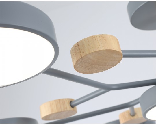  Люстра светодиодная на штанге FL4865/7 GR/WD серый/дерево 126W 3000-6000K D830*190 (без ПДУ)