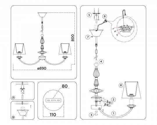  Подвесная люстра с абажуром и декором из керамики LH75025/7 GD/PI золото/розовый E14/7 max 40W D890*800