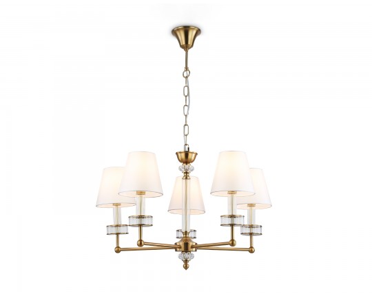  Подвесная люстра с абажурами и хрусталем LH71021/5 BS/WH латунь/белый E14*5 max 40W D670*1130